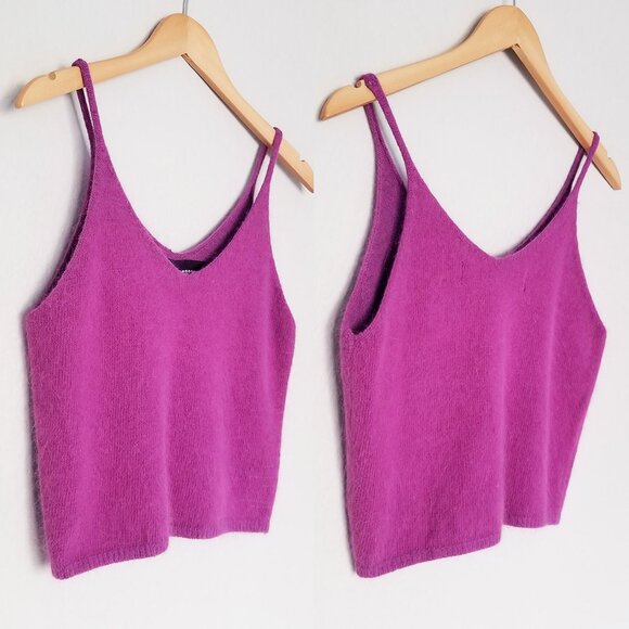 NEW Code x Mode Angora Rabbit Purple Sleeveless Fuzzy Knit Top V Neck Crop Top M - Picture 4 of 15